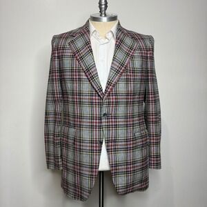 1960s Kingston Clothes Plaid Blazer 42L Mens Grey Red Yellow Classic Fit